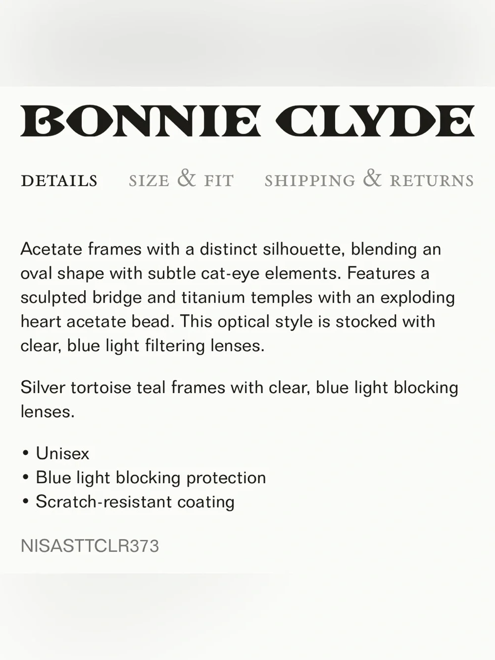 Bonnie Clyde Nisa Blue Light Glasses